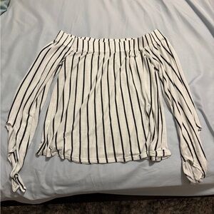 Boohoo Black and White Striped Top
